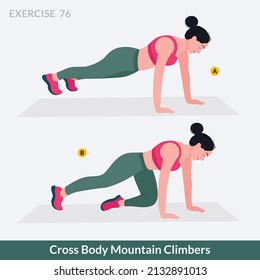 Cross Body Mountain Climbers exercise, Woman workout fitness, aerobic and exercises.