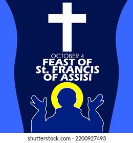 A Cross With Bold Text And A Person Worshiping God With A Light On His Head On A Dark Blue Background, Feast Of St. Francis Of Assisi On October 4