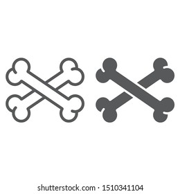 Cross bone line and glyph icon, halloween and danger, crossed bones sign, vector graphics, a linear pattern on a white background, eps 10.