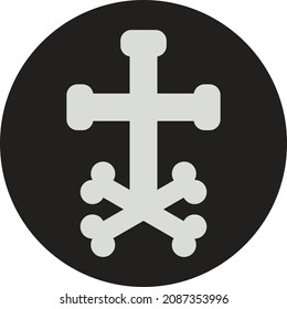 Cross with bones illustration, vector, on a white background.