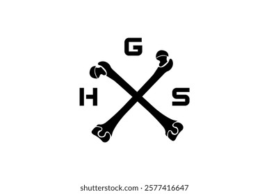 cross bones logo vector with letter G, H, S on white background