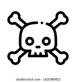 Cross Bones Skull Icon Vector. Outline Cross Bones Skull Sign. Isolated Contour Symbol Illustration