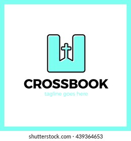 Cross Bookmark Logo. Bible Book Logotype. Simple Church Logos Outline style