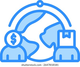 Icono de comercio transfronterizo Ilustración vectorial de color azul
