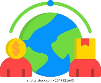 Icono de comercio transfronterizo Ilustración vectorial plana