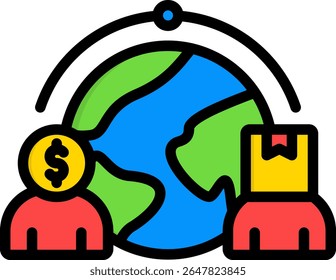 Icono de comercio transfronterizo Ilustración vectorial de color lineal