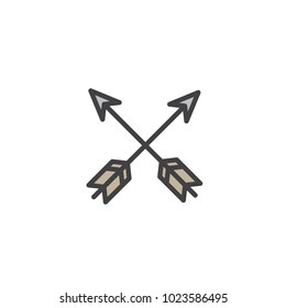 Cross bow arrows filled outline icon, line vector sign, linear colorful pictogram isolated on white. Western symbol, logo illustration. Pixel perfect vector graphics
