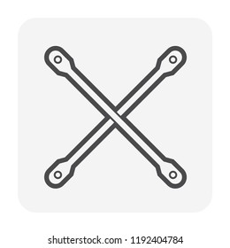 Cross brace vector icon. Also called tubular cross brace. Item is a construction equipment and component of scaffold. Consist of two piece of pipe or tube. Placed diagonally to increase rigidity.