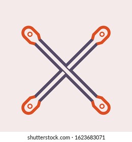 Cross brace vector icon. Also called tubular cross brace. Item is a construction equipment and component of scaffold. Consist of two piece of pipe or tube. Placed diagonally to increase rigidity.