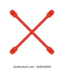 Cross brace vector icon. Also called tubular cross brace. Item is a construction equipment and component of scaffold. Consist of two piece of pipe or tube. Placed diagonally to increase rigidity.