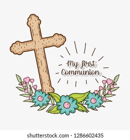 cross with branches leaves to first communion