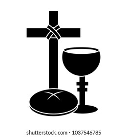 cross bread chalice christian catholic paraphernalia  icon image vector illustration design  black and white