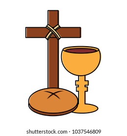 cross bread chalice christian catholic paraphernalia  icon image vector illustration design 