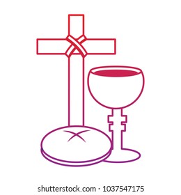 cross bread chalice christian catholic paraphernalia  icon image vector illustration design  red to purple line