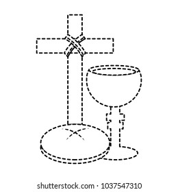 cross bread chalice christian catholic paraphernalia  icon image vector illustration design  black dotted line