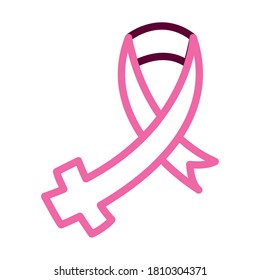 cross breast cancer ribbon icon over white background, half line half color style, vector illustration