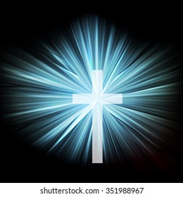 Cross with bright burst over dark background vector abstract Christianity concept