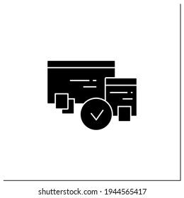 Cross browser compatibility glyph icon. Synchronizing all data in different devices. Sharing data. Digitalization concept.Filled flat sign. Isolated silhouette vector illustration