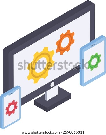 Cross Browser Test isometric Concept, Responsive website design Vector Icon Design, Software and web development symbol, Computer Programming and Coding stock illustration