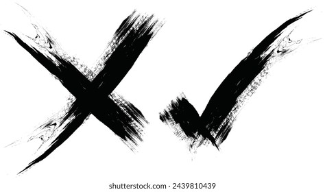 cross brush stroke, question mark, Hand Drawn Grunge Brush vector, Question, approval tick and rejection cross check marks, query, x and ok symbol signs, survey.eps8