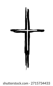 Cross of brush strokes. Hand drawn. Not AI, vector illustration