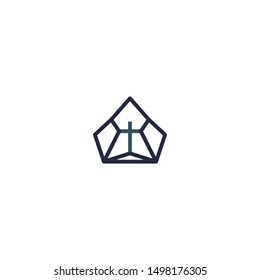 cross and building logo concept with line art style