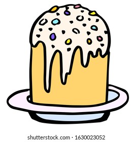 Cross bun sticker on white isolated backdrop. Easter food for invitation or gift card, holiday menu logo, bath tile, postcard. Phone case or cloth print art. Hand drawn style stock vector illustration