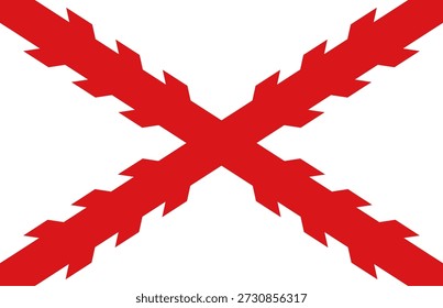 Kreuz der historischen Flagge von Burgund, Vektorgrafik auf weißem Hintergrund. Antikes spanisches Empire-Banner mit rotem, zerlumptem Salat, mittelalterliches heraldisches Symbol einzeln
