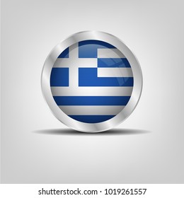 Cross button, Greece icon silver glossy badge button with Greece flag. vector EPS 10 illustration on white background.chrome button