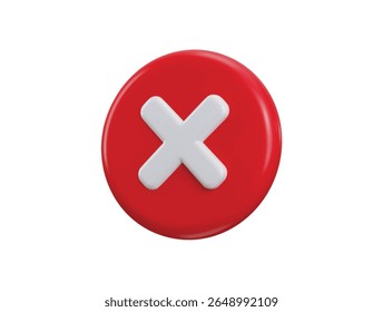 Ícone de botão cruzado conceito de renderização 3d de botão de fechamento, botão vermelho, saída cruzada, cancelar, erro, ícone de botão rejeitado ilustração de vetor