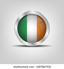 Cross button, Ireland icon silver glossy badge button with Ireland flag. vector EPS 10 illustration on white background.