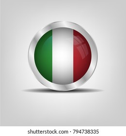 Cross button, Italy icon silver glossy badge button with Italy flag. vector EPS 10 illustration on white background.