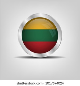Cross button, Lithuania icon silver glossy badge button with Lithuania flag. vector EPS 10 illustration on white background.