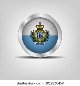 Cross button, San Marino icon silver glossy badge button with San Marino flag. vector EPS 10 illustration on white background.chrome button