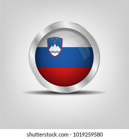 Cross button, Slovenia icon silver glossy badge button with Slovenia flag. vector EPS 10 illustration on white background.chrome button