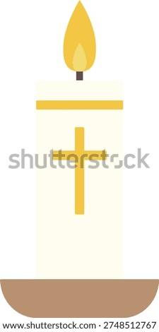 Cross Candle Icon Flat Vector Illustration isolated.
Lit White Candle with Cross Religious Symbol.
Christian Cross Candle Flat Stock Vector on Transparent Background.