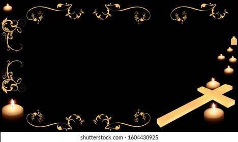 cross and candle on black background
