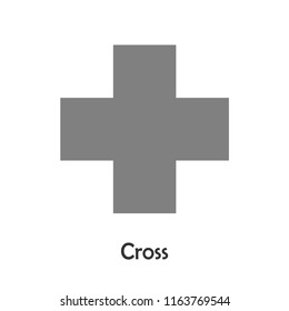Cross in cartoon style, card with geometric shape for kid, preschool activity for children, vector illustration