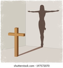 Cross casting shadow of Jesus Christ in vector