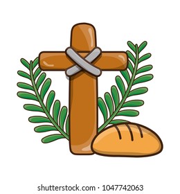 cross catholic religion with palms and bread