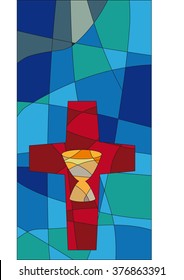 Cross and chalice in a mosaic style