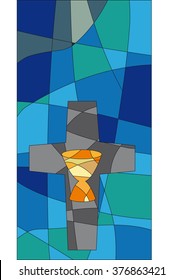 Cross and chalice in a mosaic style