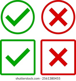 Cross and check icon. Checkmark symbol. Tick correct sign vector illustration isolated on white background