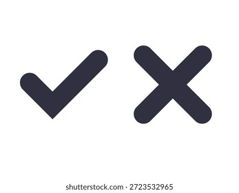 Símbolo de icono de cruz y comprobación que representa el Estado de Aprobación, confirmación, rechazo y validación para el diseño de la interfaz de usuario.