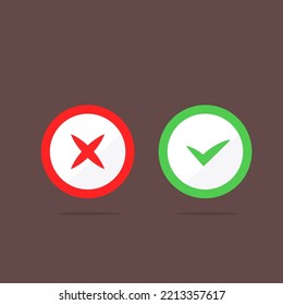 cross and check icon. yes and no sign.