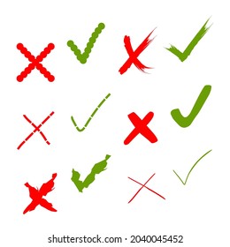 Cross check list element set. Red and green color. Abstact design vector.