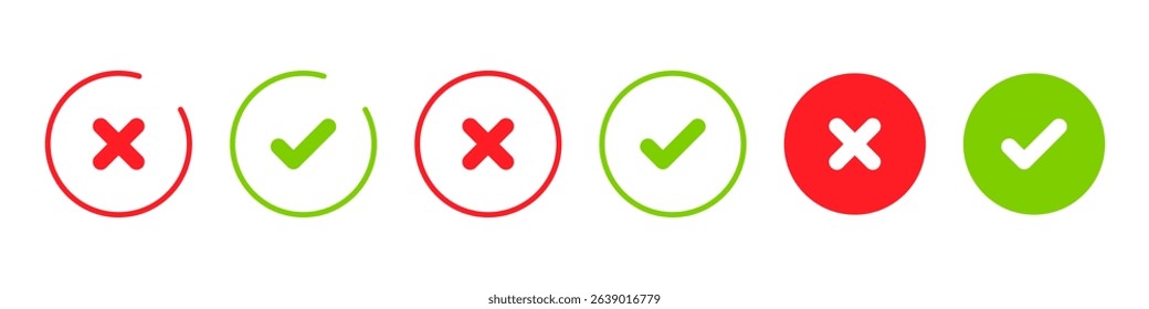 Cross check mark exclamation mark on white background. Isolated vector sign symbol. Set of check mark or exclamation mark icons. Flat vector icon. Test question. EPS 10