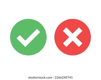 Cross and check mark icon in flat style. Checkmark right vector illustration on isolated background. Tick and cross sign business concept.