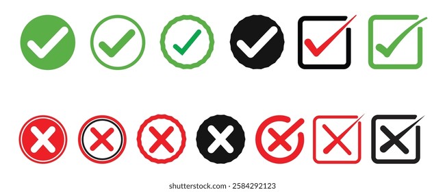 Cross and check mark icon set