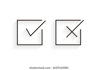 Cross and check mark icon set. Vector illustration isolated on white background. Includes simple check and cross symbols for general use.